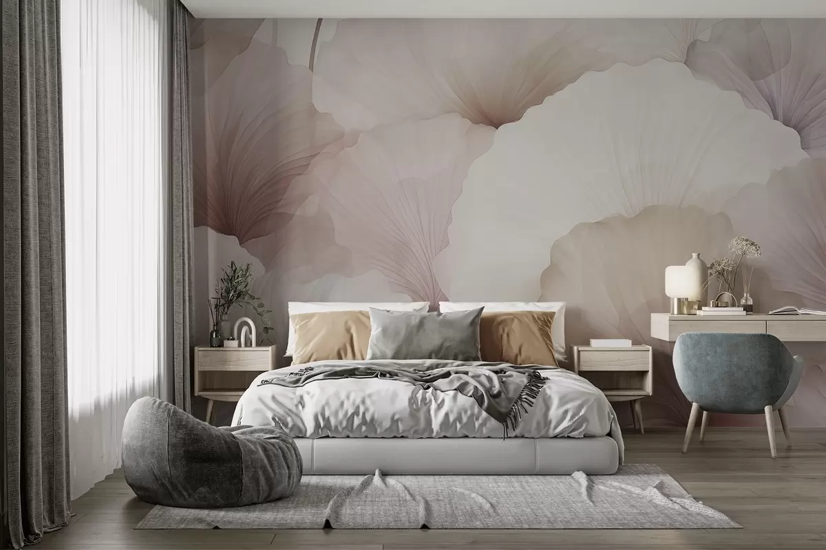 wall murals flowers, petals, cream, grey, softness, calm w04256v1