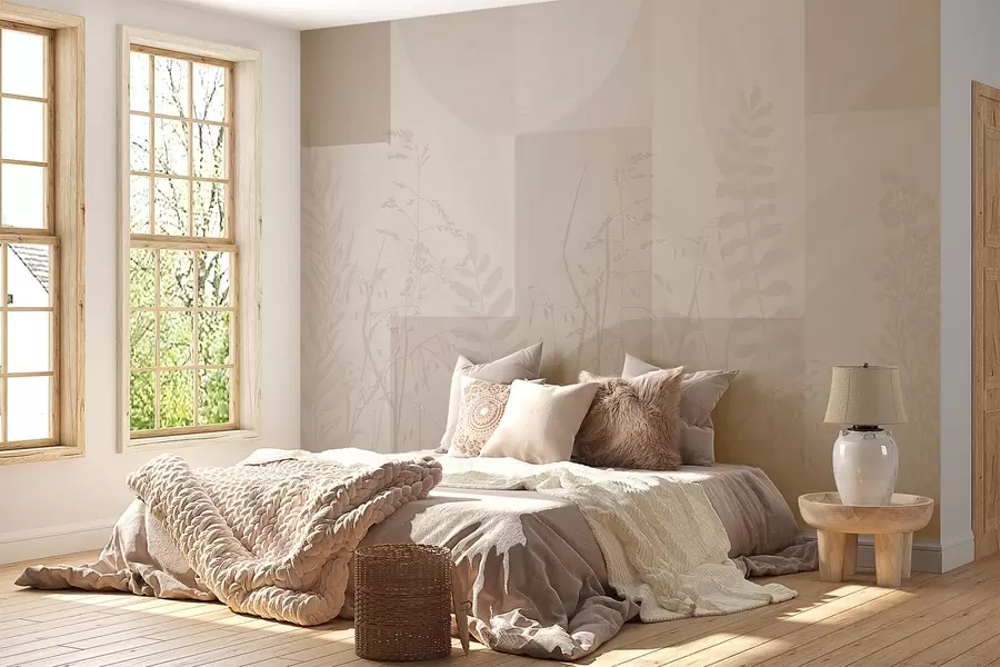 wall murals Abstraction with plants, geometry w04240