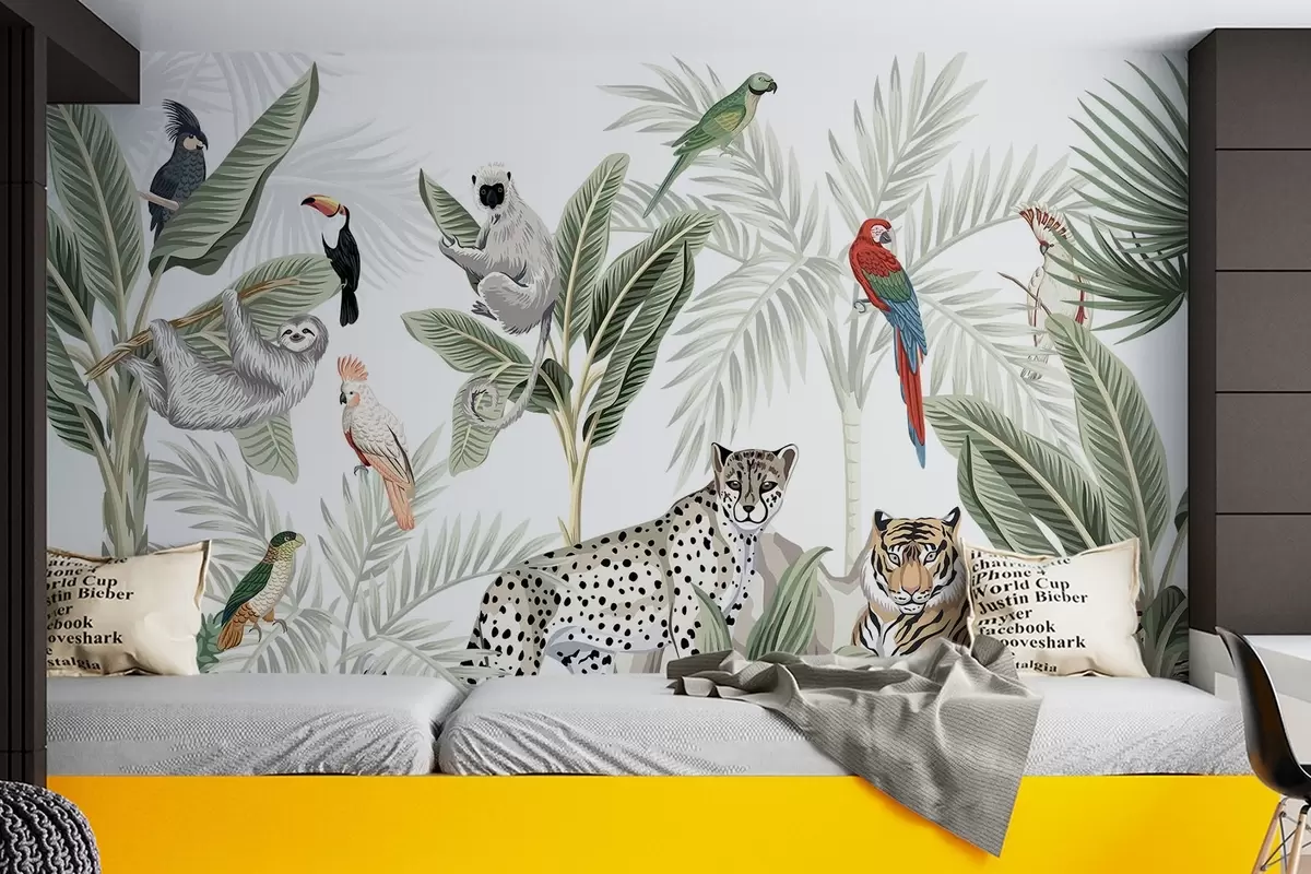 wall murals Animals and birds in the jungle w04268