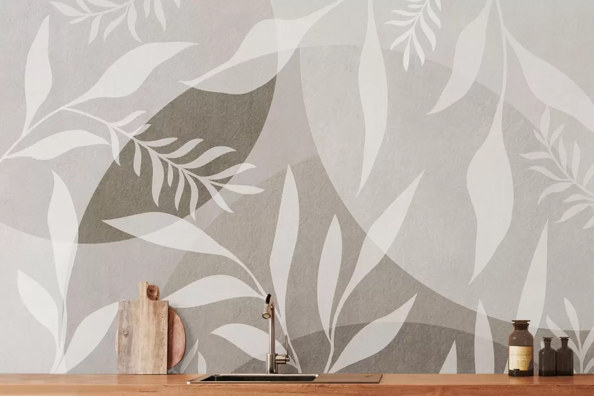 wall murals Silhouettes of twigs against a background of abstract circles w04270v1