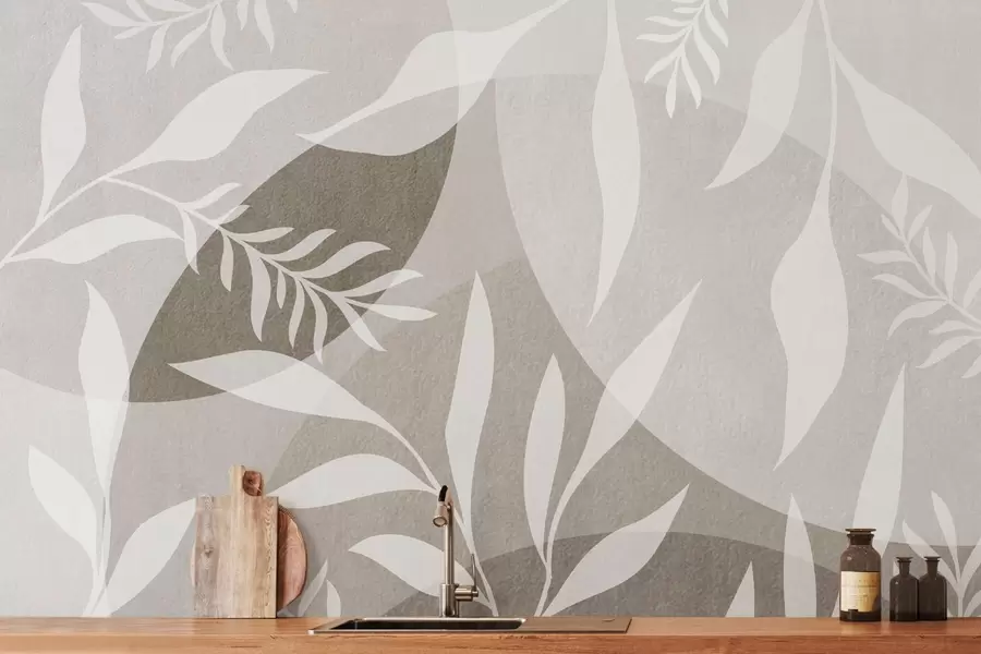 wall murals Silhouettes of twigs against a background of abstract circles w04270v1