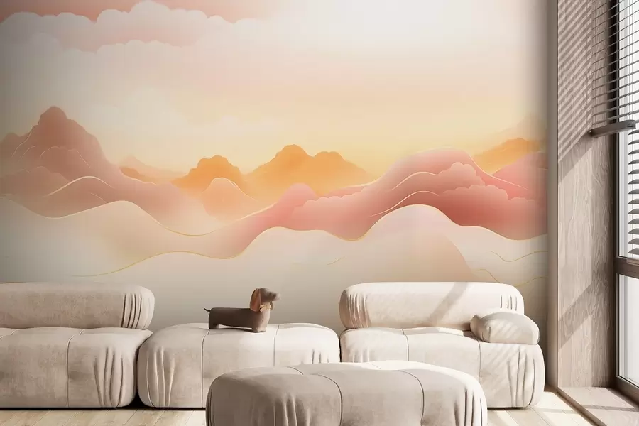 wall murals Misty mountains under a warm sunrise w09242