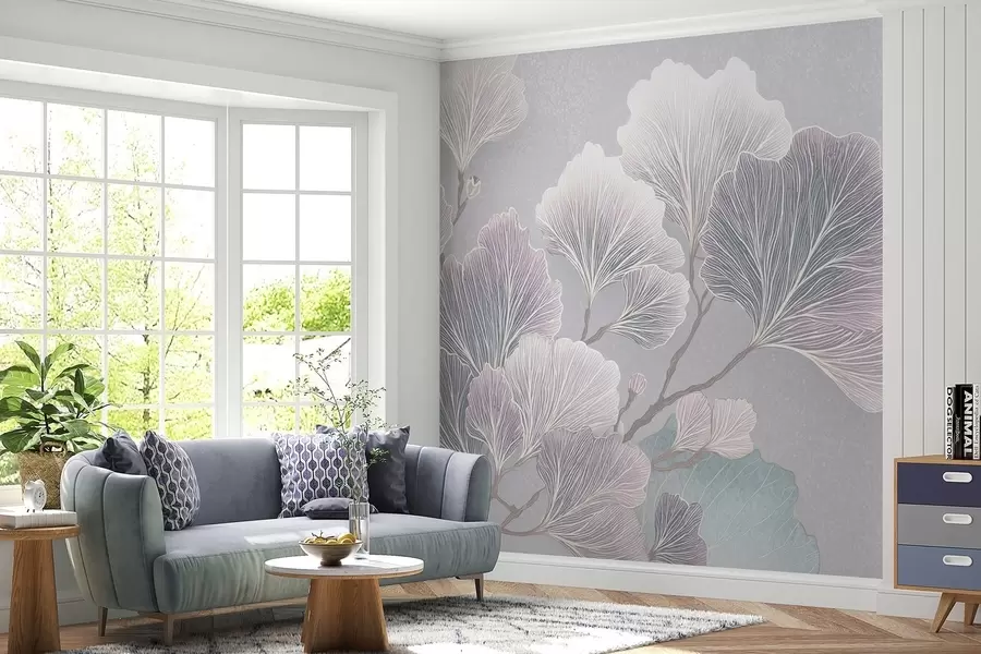 wall murals Branch of leaves in blue shades w09249v1
