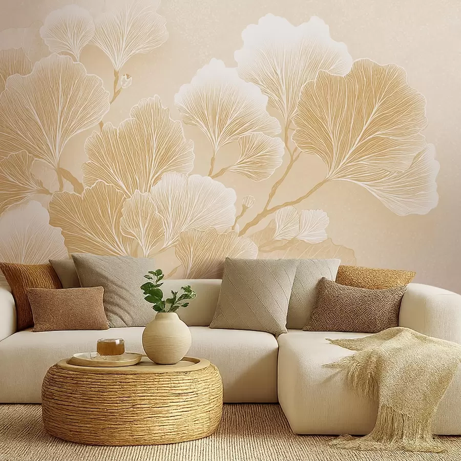 wall murals Branch of leaves in yellow shades w09249v2