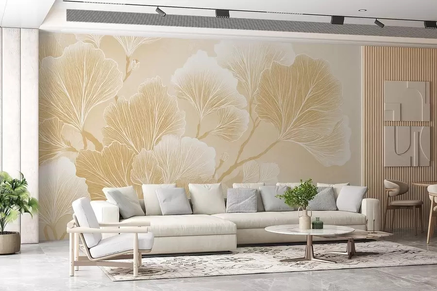 wall murals Branch of leaves in yellow shades w09249v2