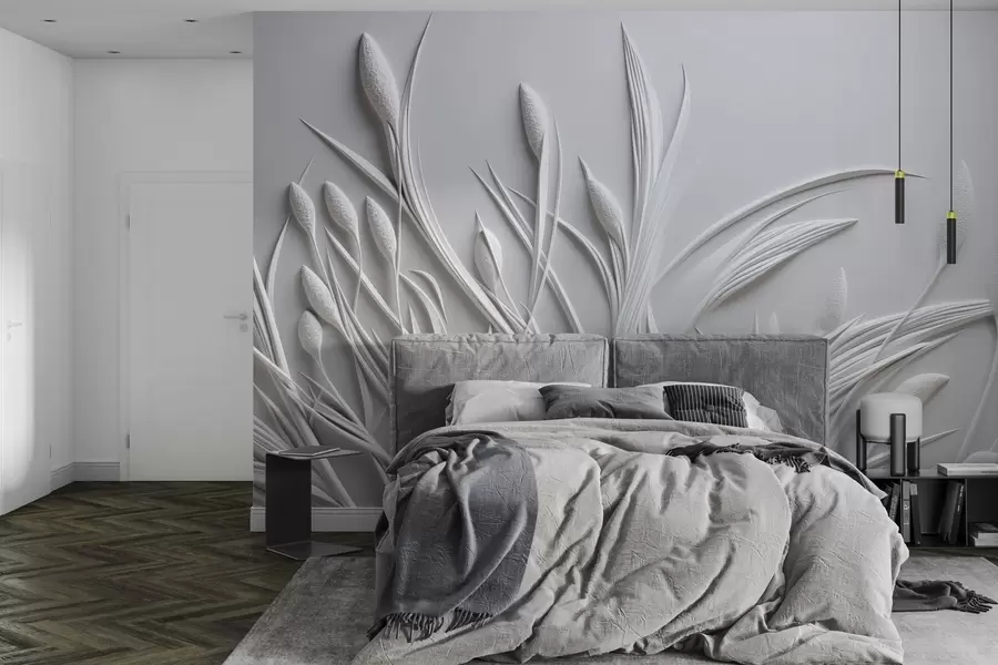 wall murals Bas-relief with delicate leaves and pampas w04247