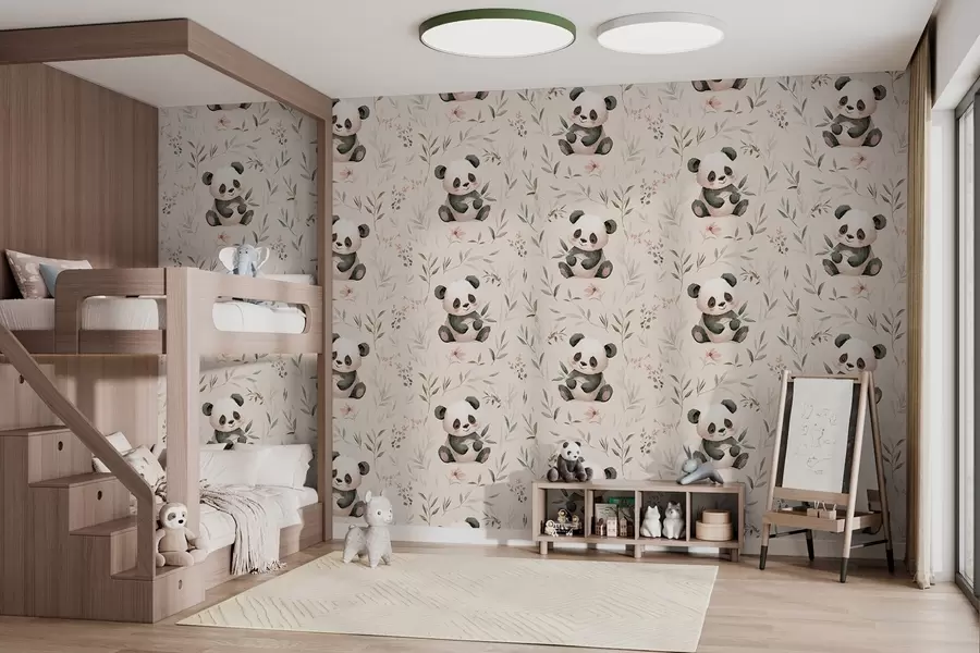 wall murals cute baby-style pandas among the plants w04170