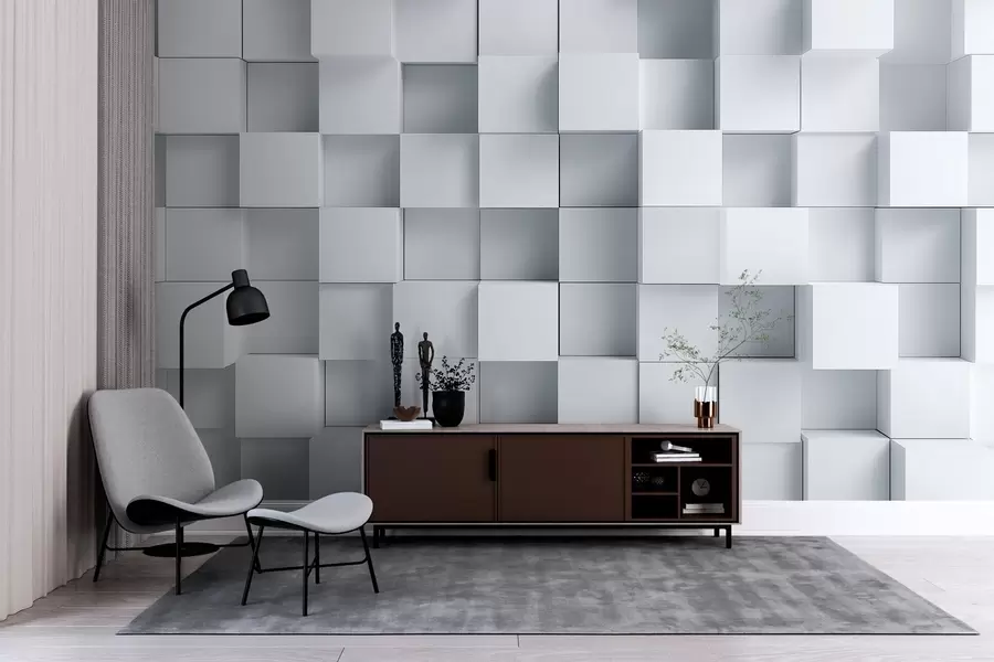 wall murals imitation of volumetric white cubes w04283