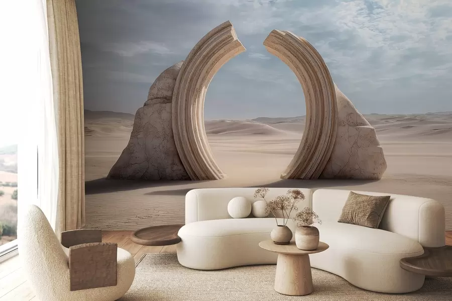 wall murals surrealistic desert landscape with a large architectural arch w04284