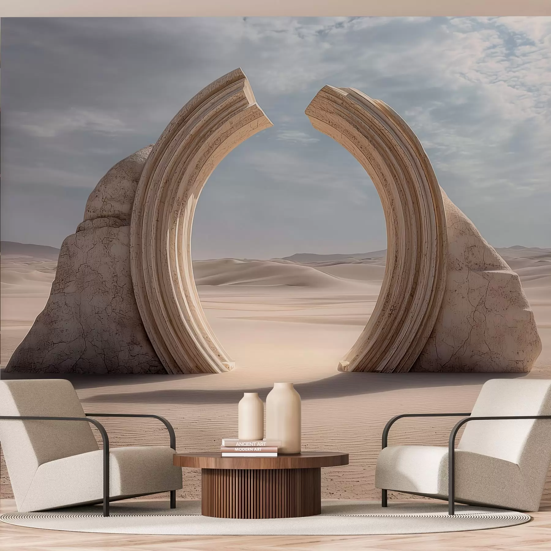 wall murals surrealistic desert landscape with a large architectural arch w04284