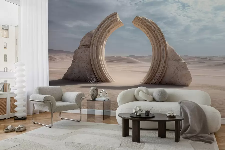 wall murals surrealistic desert landscape with a large architectural arch w04284