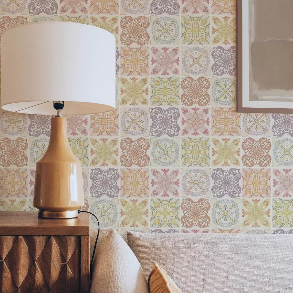 Wallpaper Colored geometric tile ornaments a00284