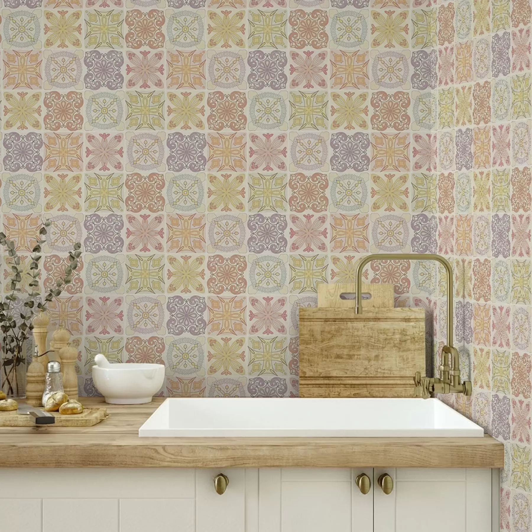 wall murals Colored geometric tile ornaments a00284