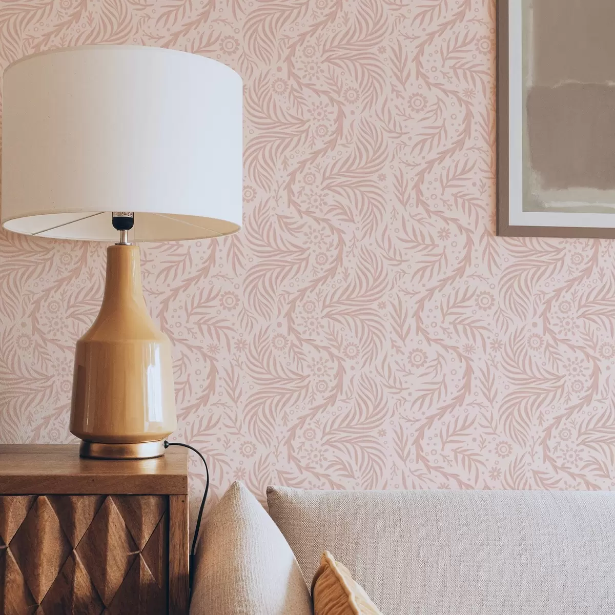 Wallpaper Pale pink floral elements on a pink background a00290