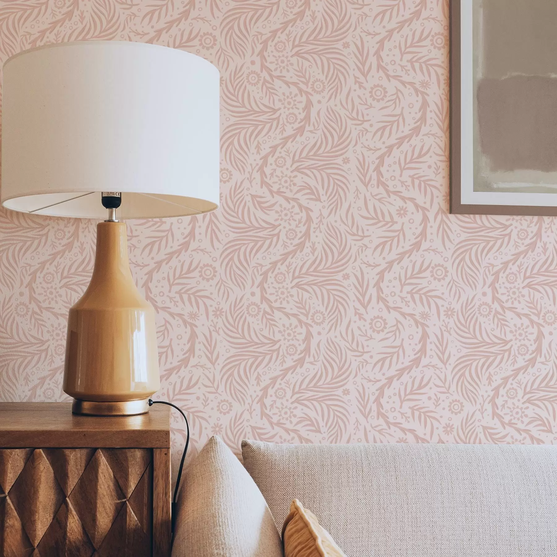 wall murals Pale pink floral elements on a pink background a00290