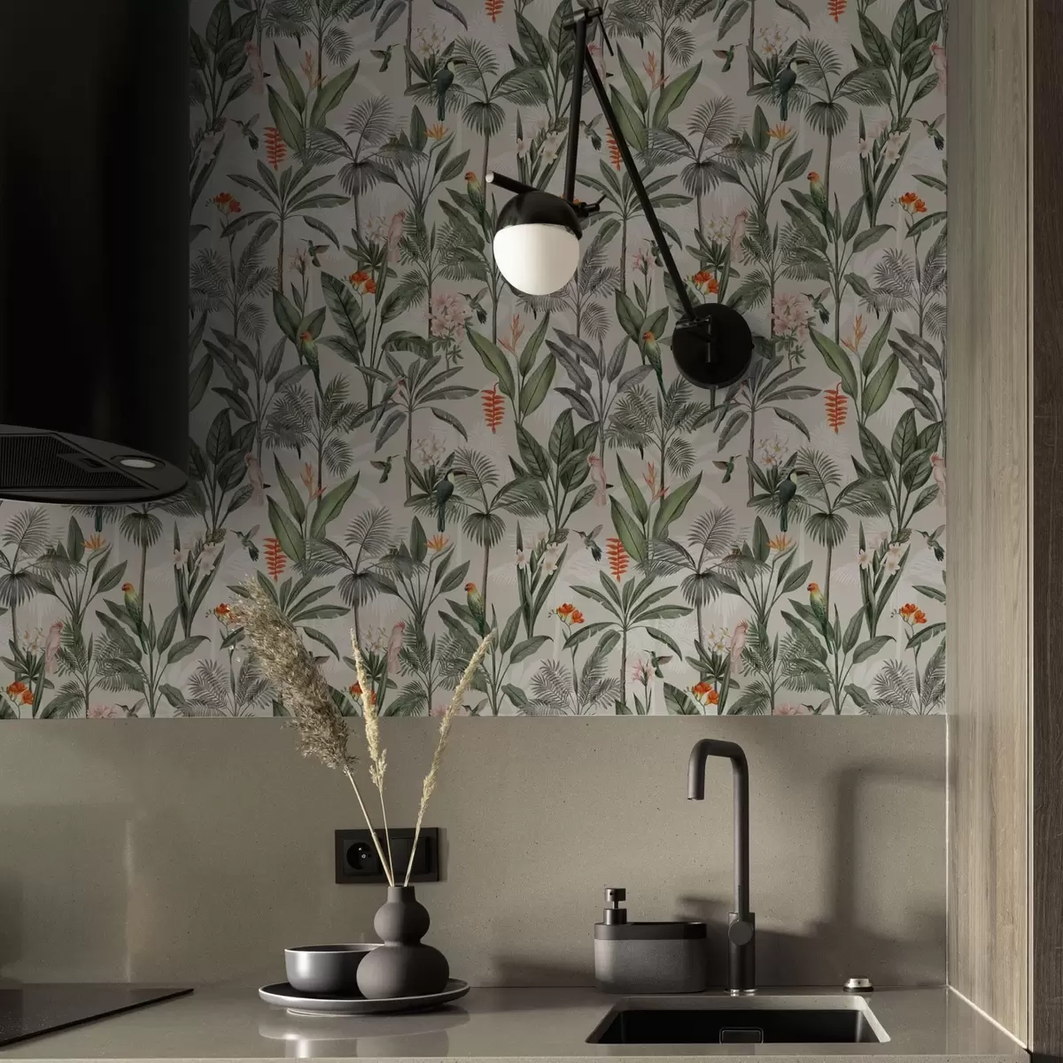 Wallpaper Tropical birds among palm leaves a00308