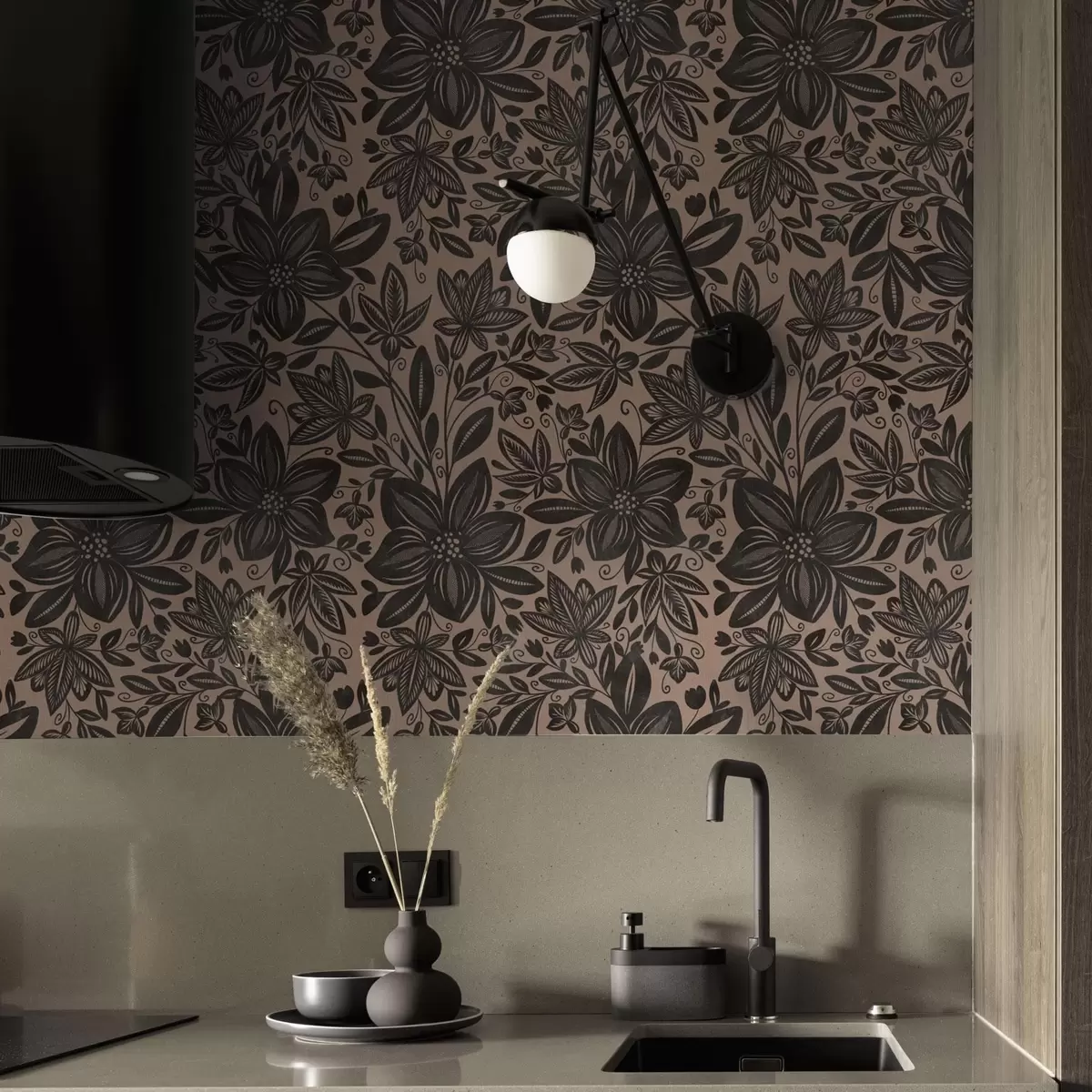 Wallpaper Black and pink ethnic floral pattern and pink ethnic floral pattern a00351