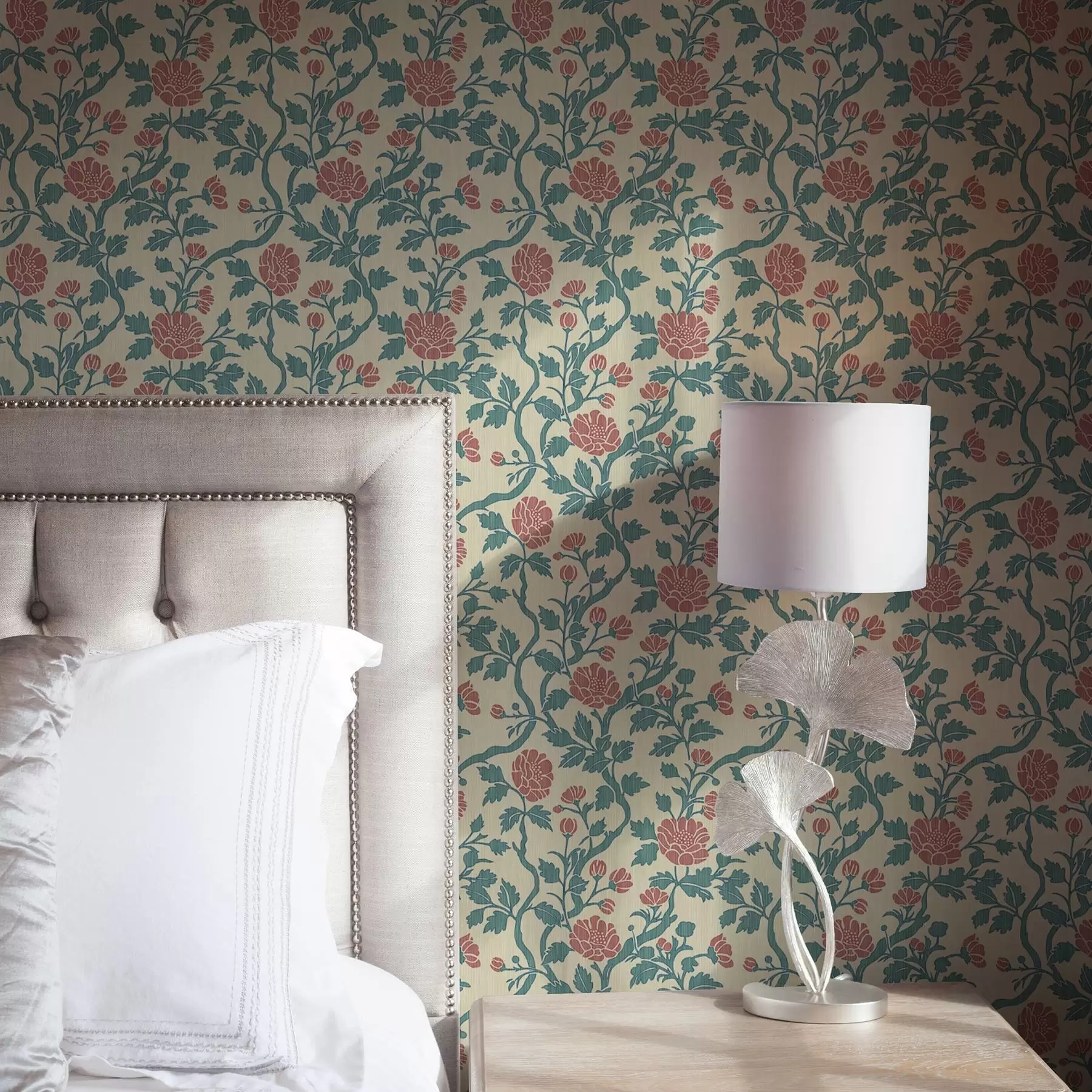 wall murals Ornamental pink flowers on a beige background a00414