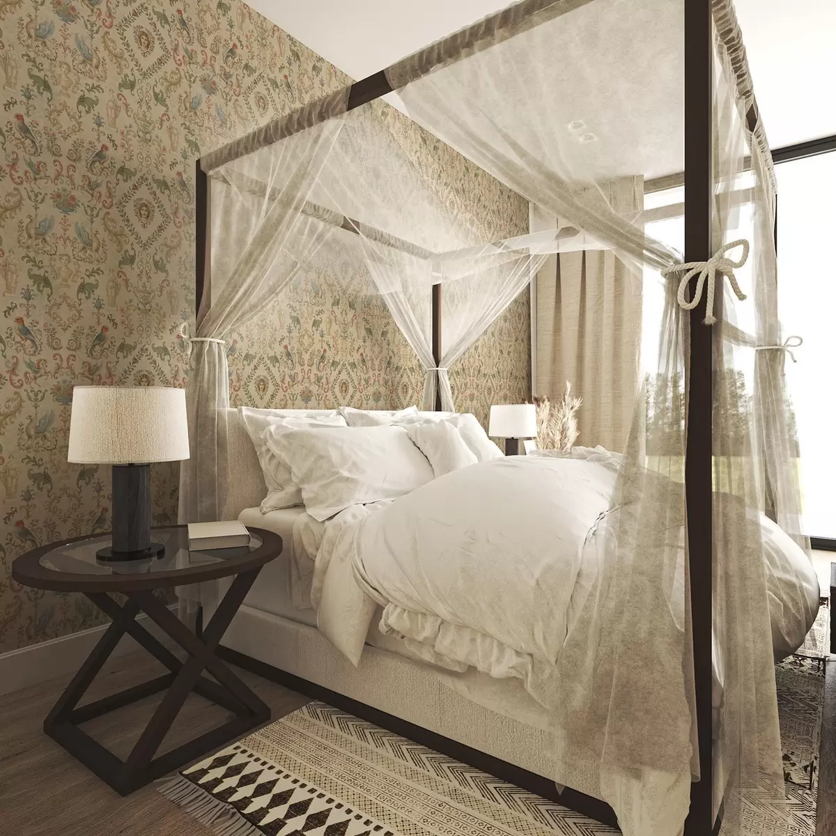 Wallpaper Vintage ornament with griffins, flowers and figures a00402