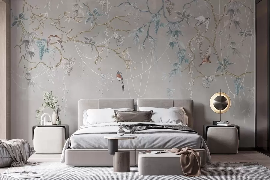 wall murals Variant with a very light background and blue accents w04302v2