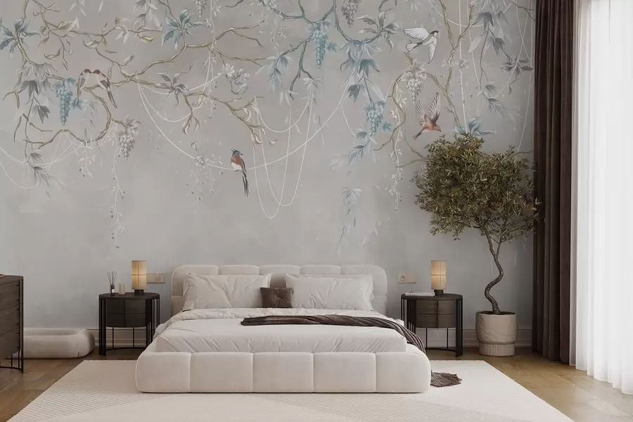 wall murals Variant with a very light background and blue accents w04302v2