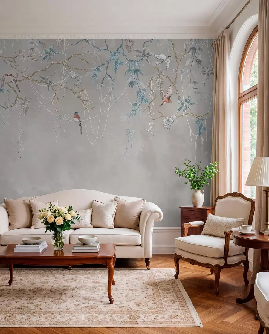 wall murals Variant with a very light background and blue accents w04302v2