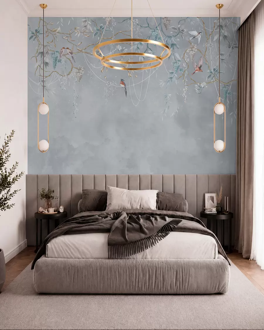 wall murals Cold variant with blue background and thin branches w04302v3