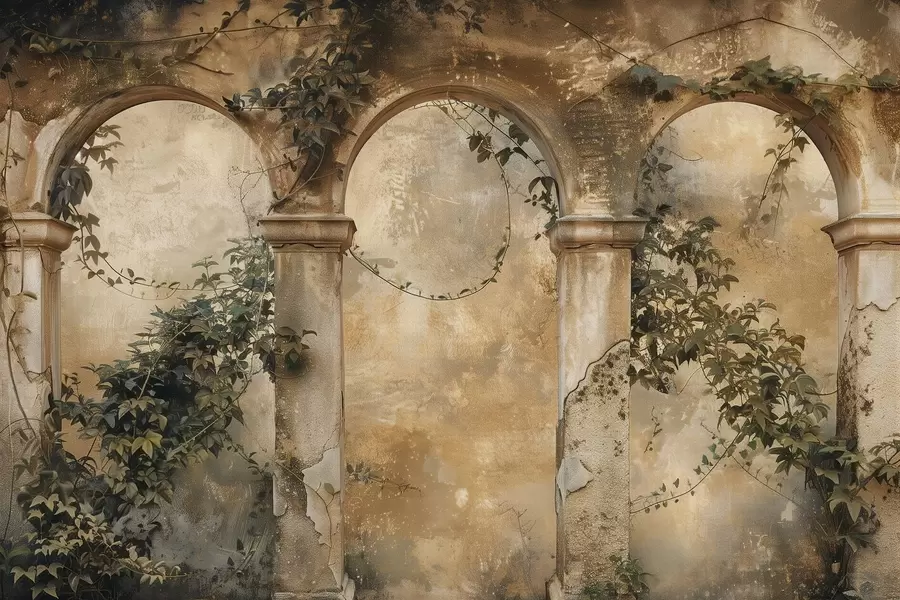 wall murals tinted retro arches with ivy w04304