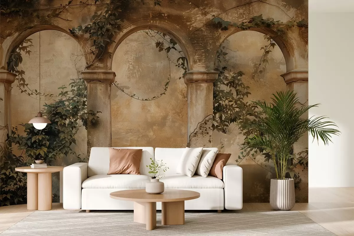 wall murals tinted retro arches with ivy w04304