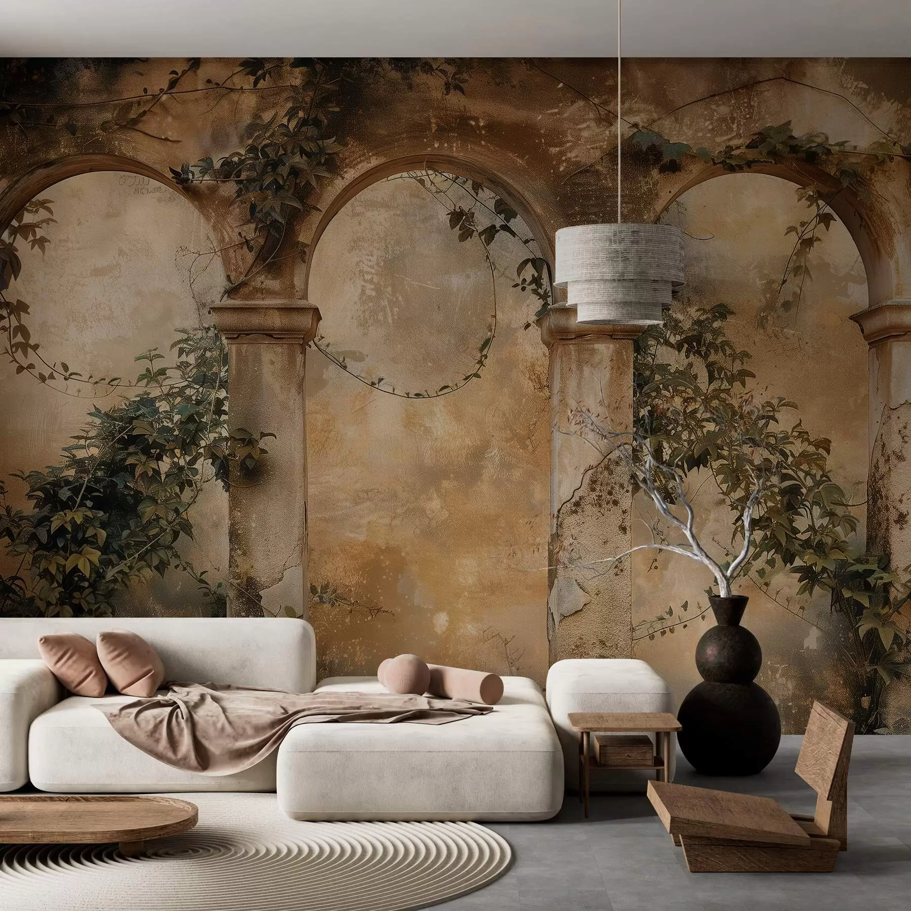 wall murals tinted retro arches with ivy w04304
