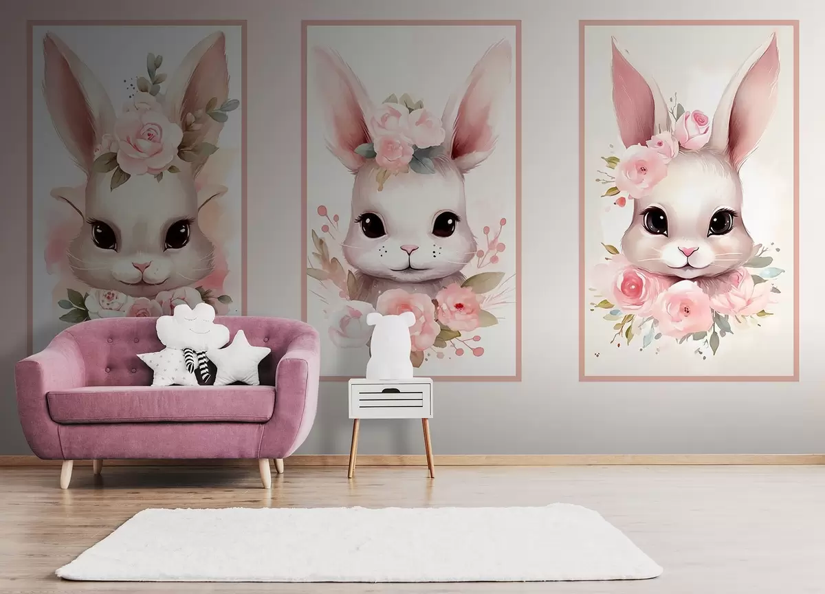 wall murals Three cute bunnies w09180