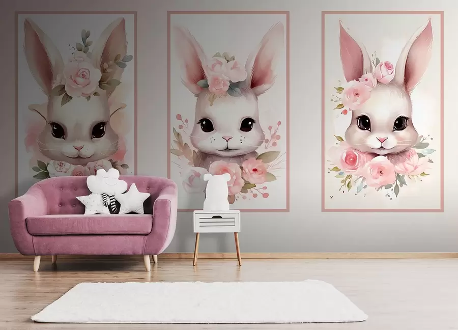 wall murals Three cute bunnies w09180