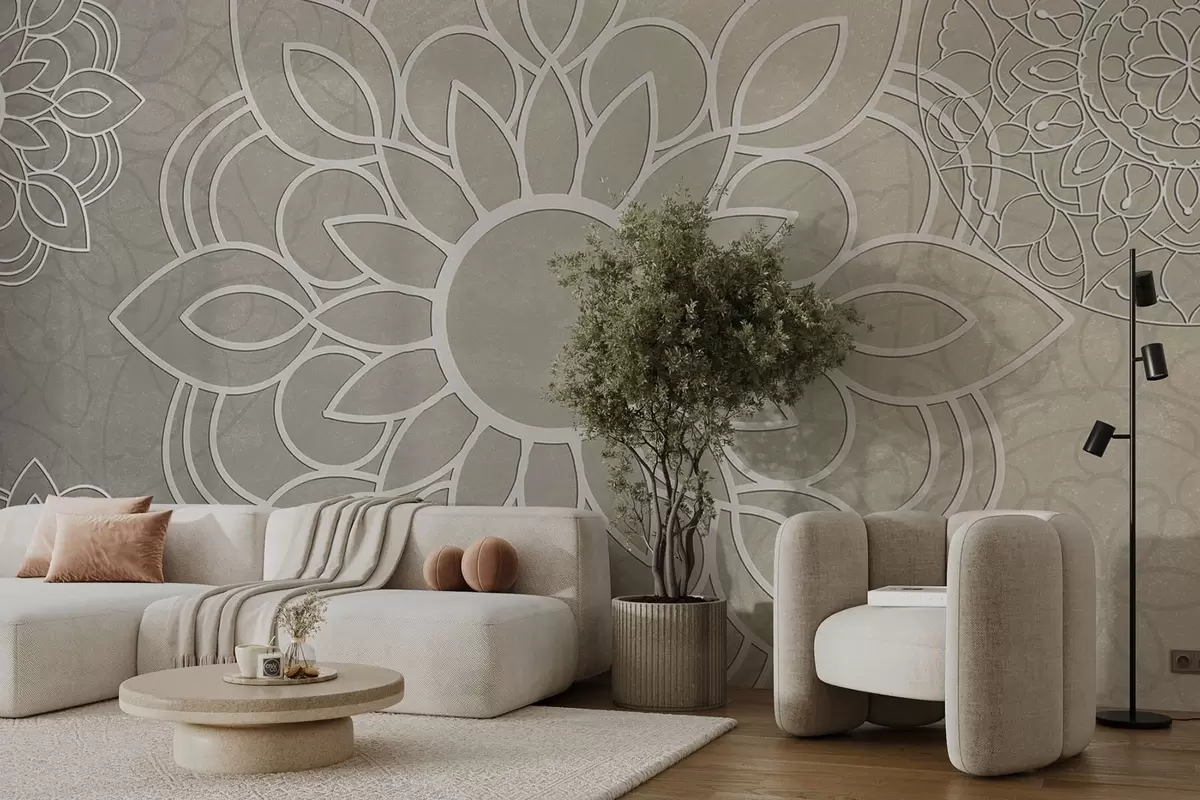 wall murals Beautiful patterns in light beige w09183