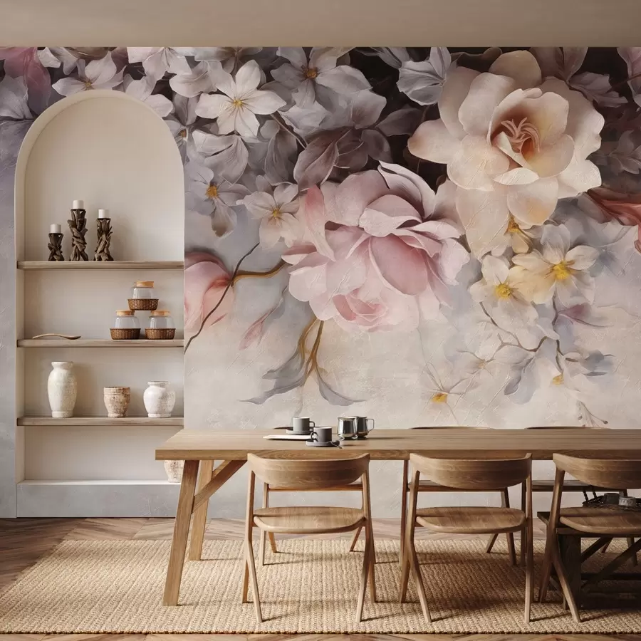 wall murals Large flowers hanging down the wall on a concrete background w09184