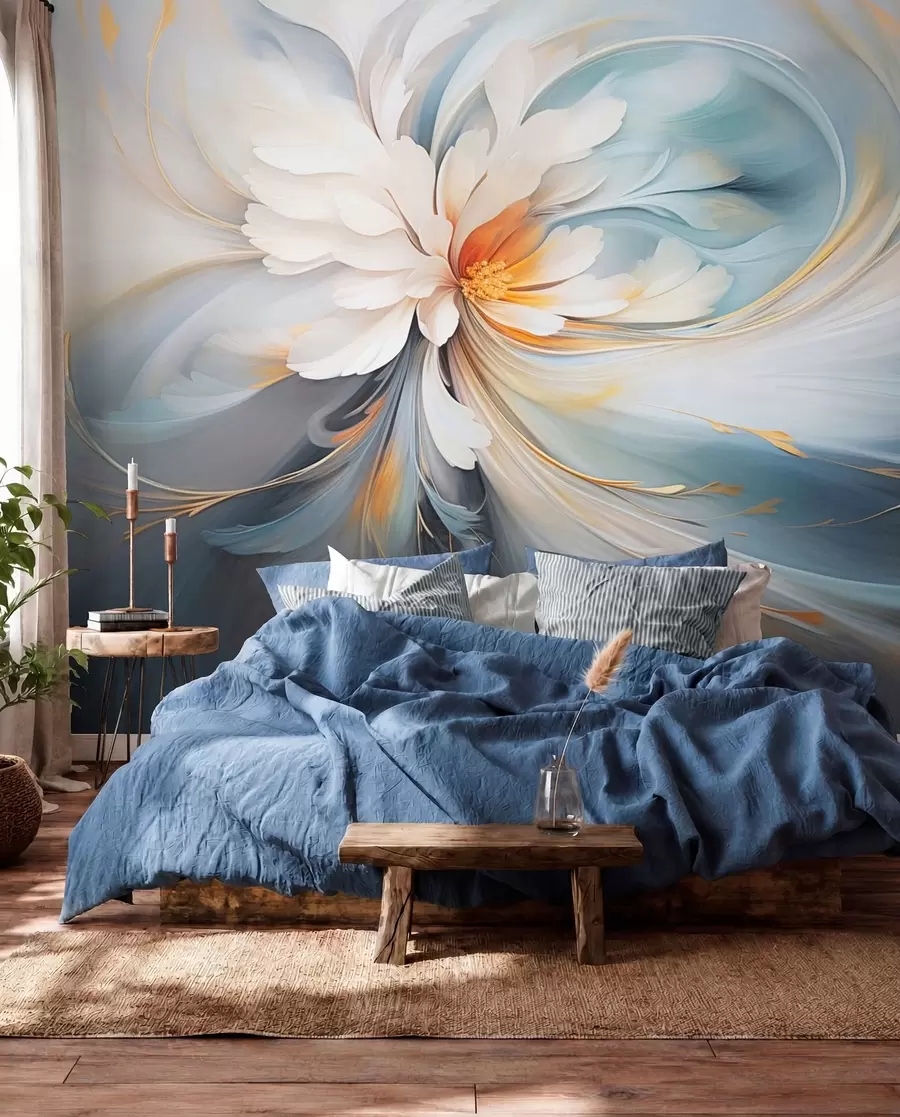wall murals Abstract flower in soft blue and orange tones w09270
