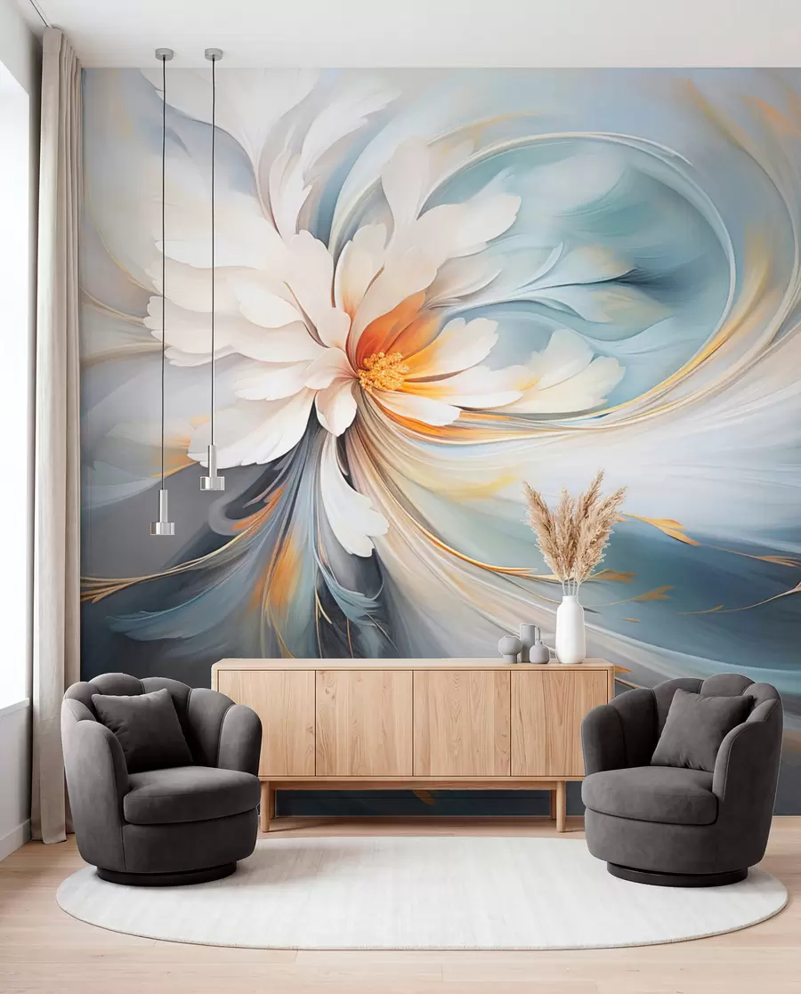 wall murals Abstract flower in soft blue and orange tones w09270