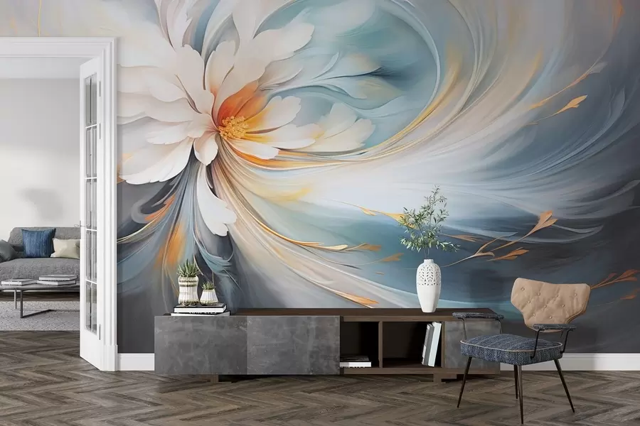 wall murals Abstract flower in soft blue and orange tones w09270