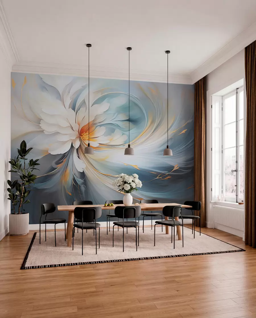 wall murals Abstract flower in soft blue and orange tones w09270