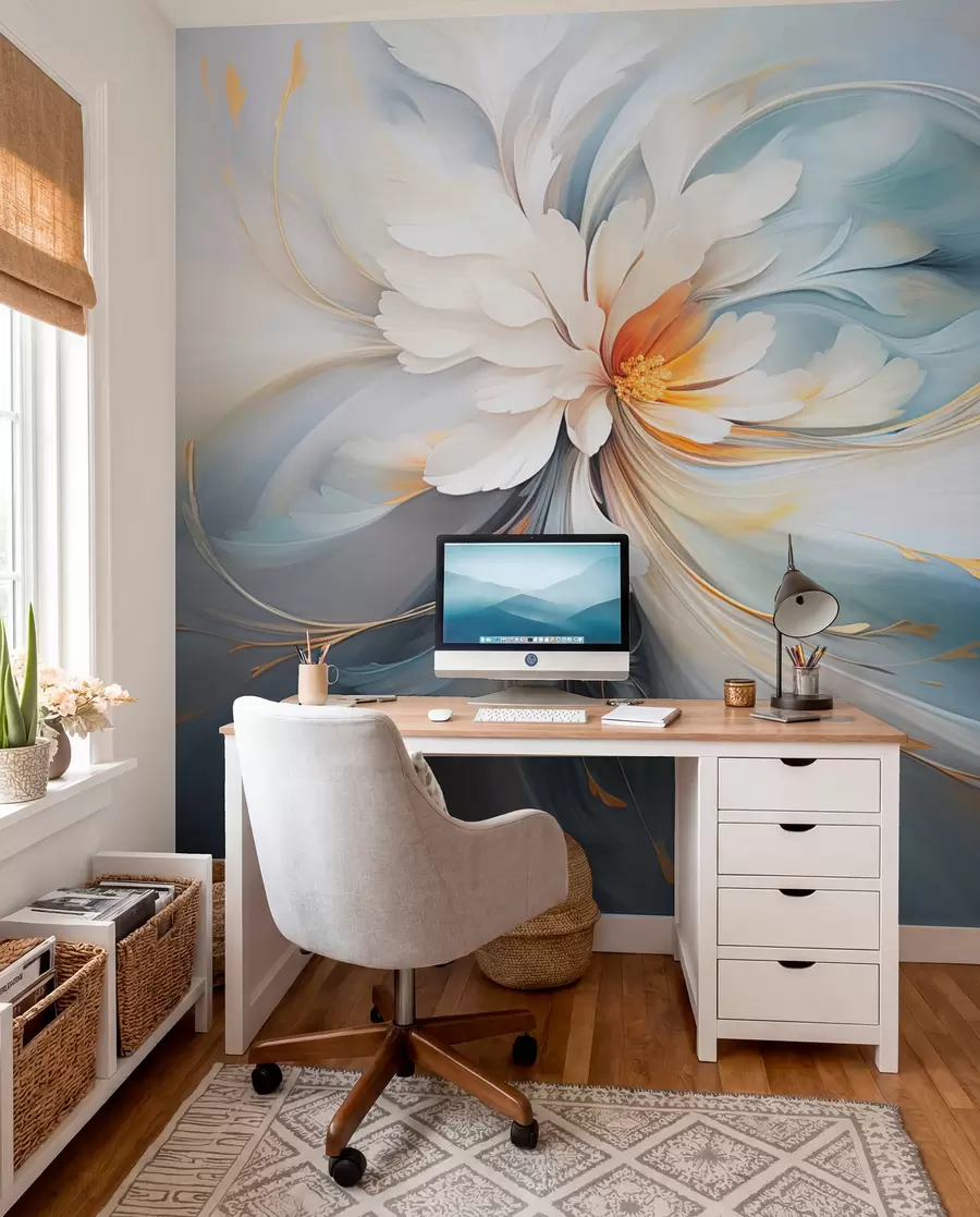 wall murals Abstract flower in soft blue and orange tones w09270