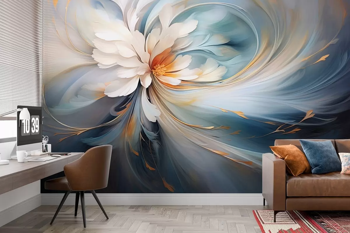 wall murals Abstract flower in blue and orange tones w09270v1