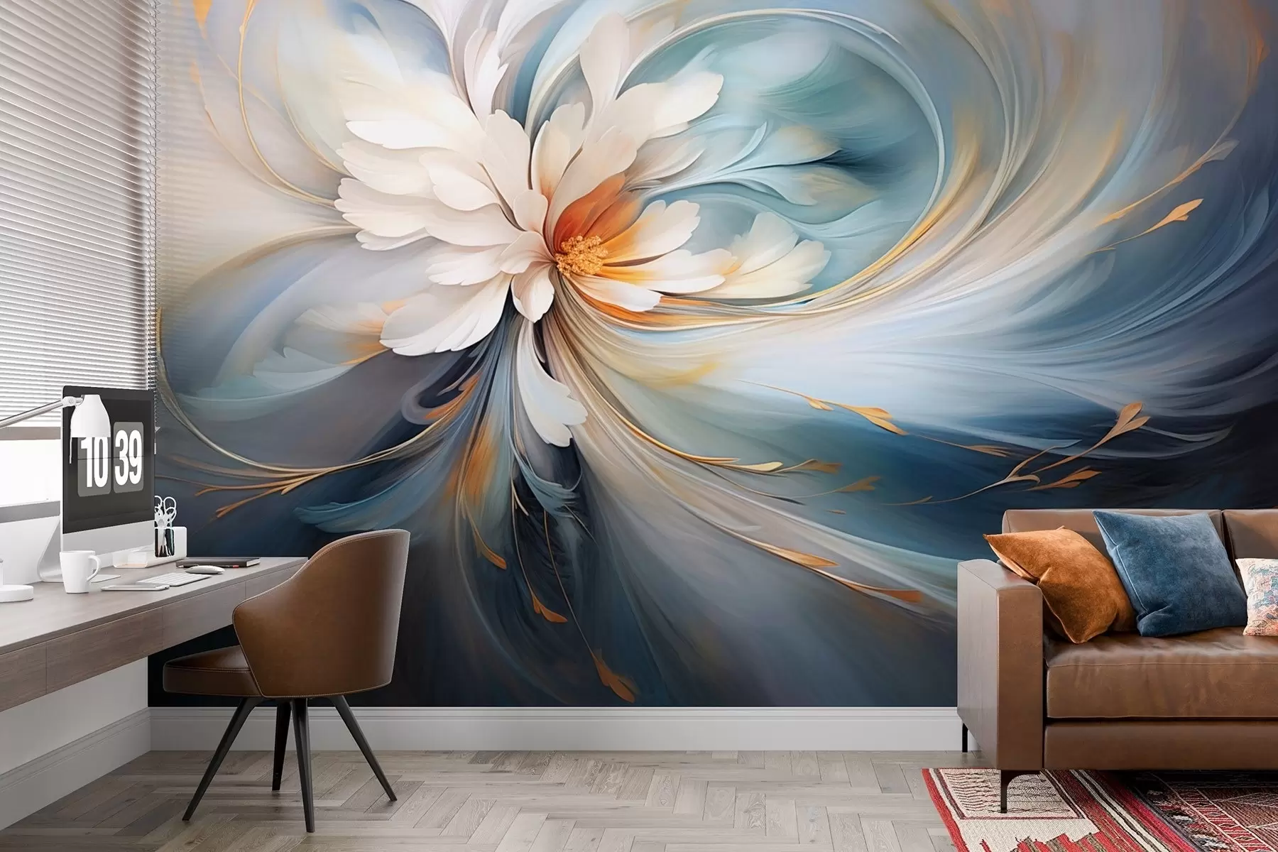 wall murals Abstract flower in blue and orange tones w09270v1