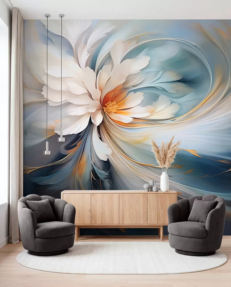 wall murals Abstract flower in blue and orange tones w09270v1