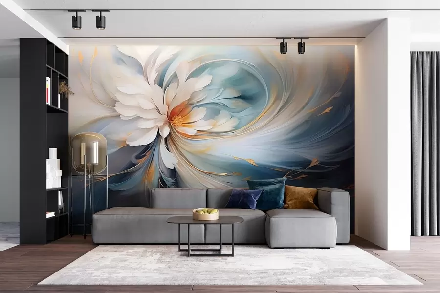 wall murals Abstract flower in blue and orange tones w09270v1