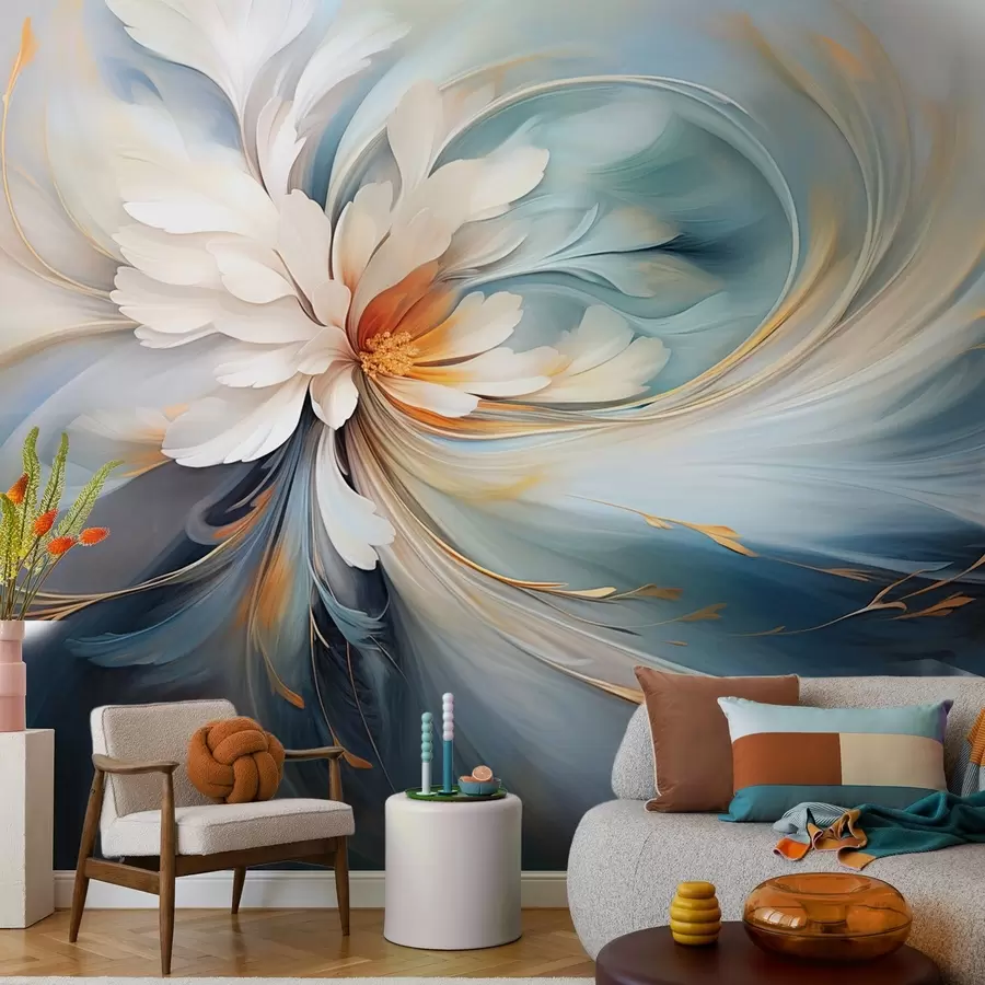 wall murals Abstract flower in blue and orange tones w09270v1