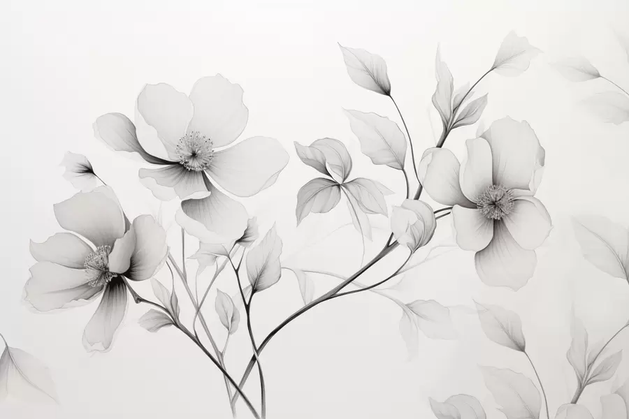 wall murals Black and white flowers with elegant lines on a gray background w09271