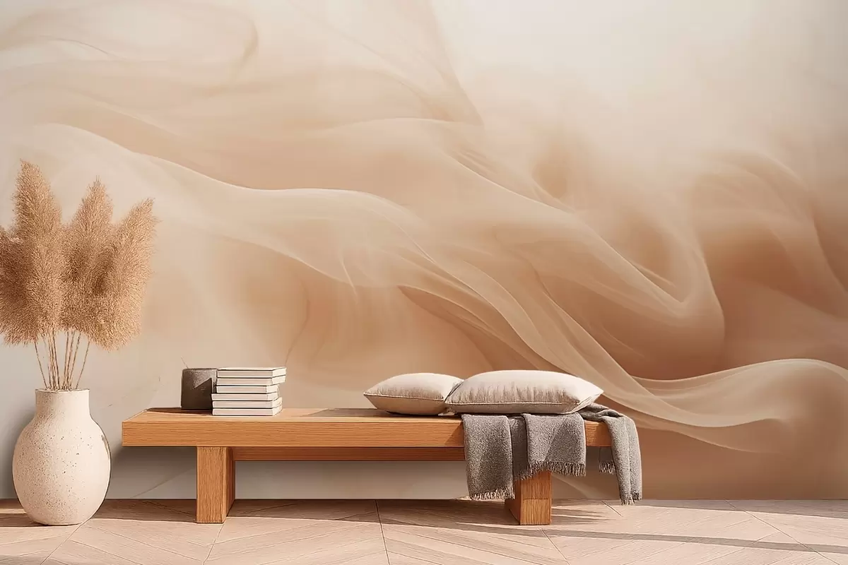 wall murals Beige smoky waves in abstract style w09273