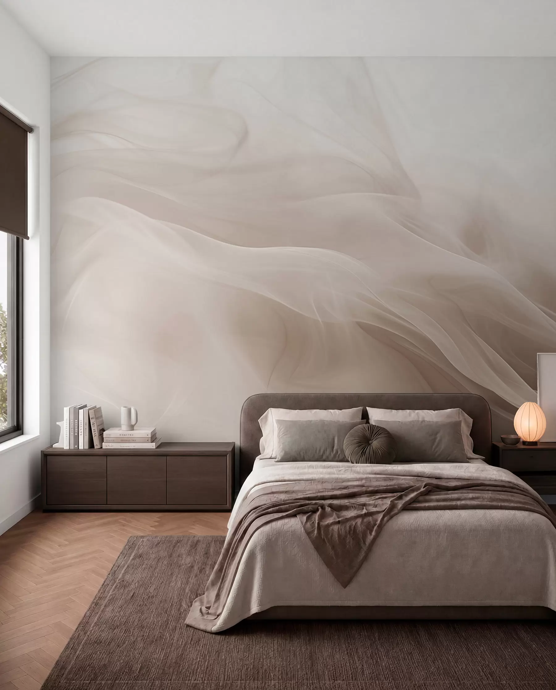 wall murals Soft beige smoky waves in abstract style w09273v1