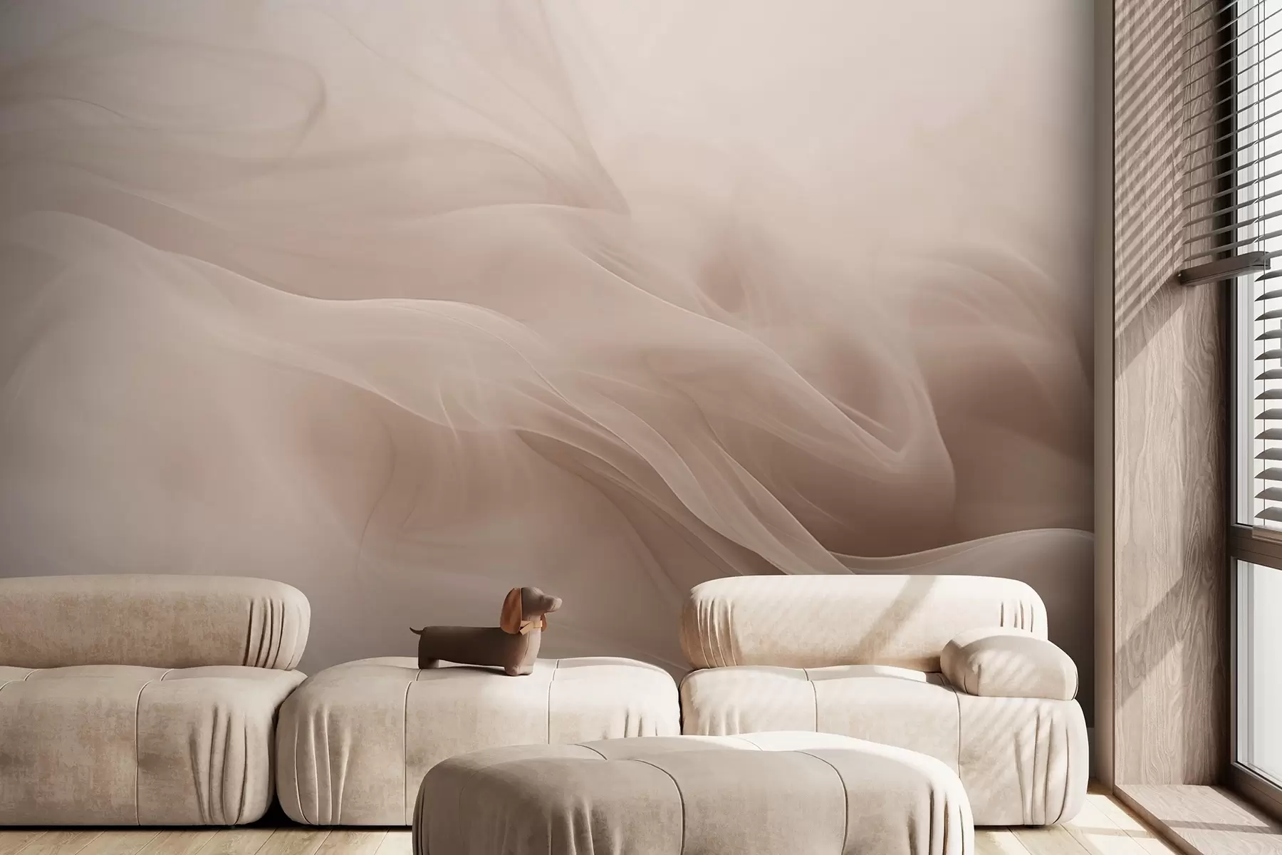 wall murals Soft beige smoky waves in abstract style w09273v1
