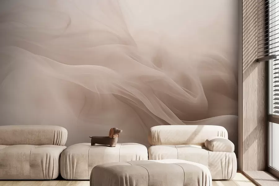 wall murals Soft beige smoky waves in abstract style w09273v1