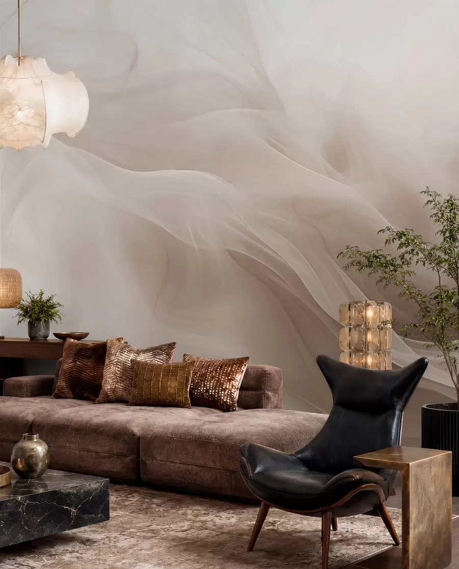 wall murals Soft beige smoky waves in abstract style w09273v1